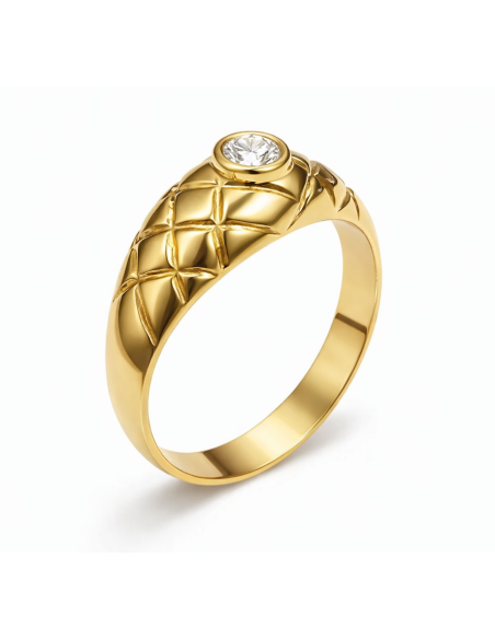 Anillo Solitario para Hombre con circonita -  Oro Amarillo 18K