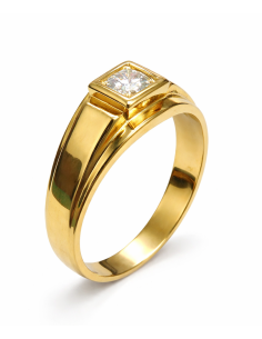 Anillo Solitario para Hombre con circonita -  Oro Amarillo 18K