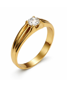 Anillo Solitario para Hombre con circonita -  Oro Amarillo 18K