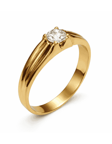 Anillo Solitario para Hombre con circonita -  Oro Amarillo 18K