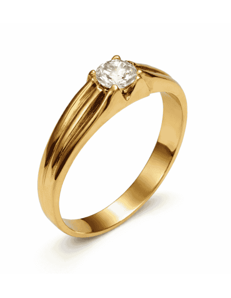 Anillo Solitario para Hombre con circonita -  Oro Amarillo 18K
