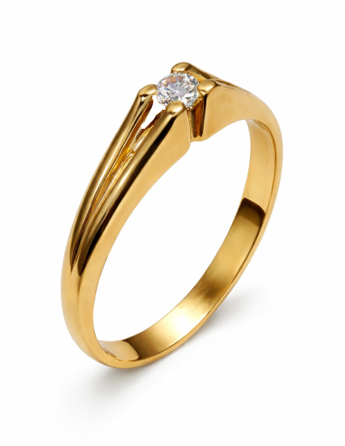 Anillo Solitario para Hombre con circonita -  Oro Amarillo 18K