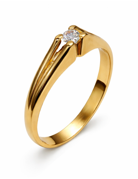 Anillo Solitario para Hombre con circonita -  Oro Amarillo 18K