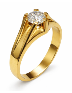 Anillo Solitario para Hombre con circonita -  Oro Amarillo 18K