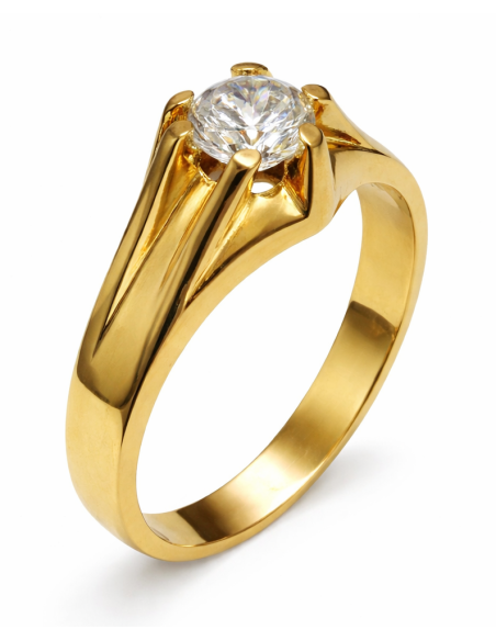 Anillo Solitario para Hombre con circonita -  Oro Amarillo 18K