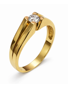 Anillo Solitario para Hombre con circonita -  Oro Amarillo 18K