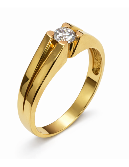 Anillo Solitario para Hombre con circonita -  Oro Amarillo 18K