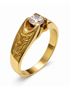 Anillo Solitario para Hombre con circonita -  Oro Amarillo 18K