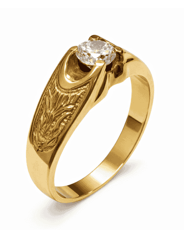 Anillo Solitario para Hombre con circonita -  Oro Amarillo 18K