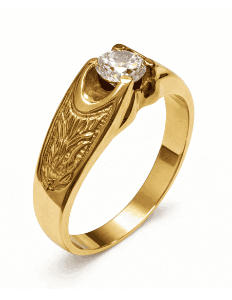Anillo Solitario para Hombre con circonita -  Oro Amarillo 18K