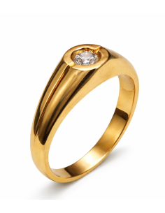 Anillo Solitario para Hombre con circonita -  Oro Amarillo 18K