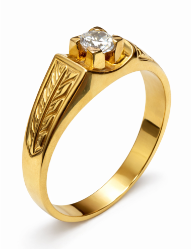 Anillo Solitario para Hombre con circonita -  Oro Amarillo 18K