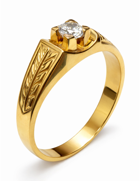 Anillo Solitario para Hombre con circonita -  Oro Amarillo 18K