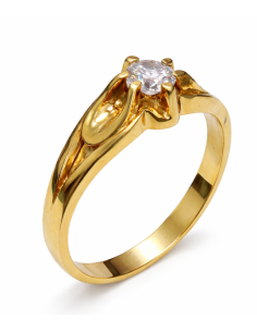 Anillo Solitario para Hombre con circonita -  Oro Amarillo 18K