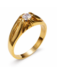 Anillo Solitario para Hombre con circonita -  Oro Amarillo 18K