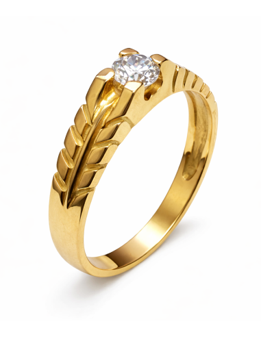 Anillo Solitario para Hombre con circonita -  Oro Amarillo 18K