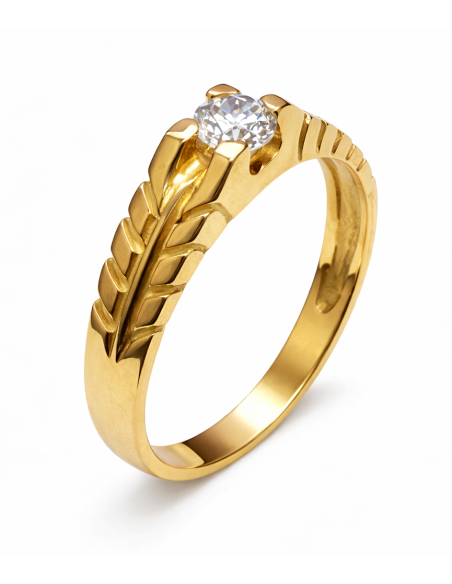 Anillo Solitario para Hombre con circonita -  Oro Amarillo 18K