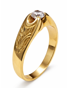 Anillo Solitario para Hombre con circonita -  Oro Amarillo 18K