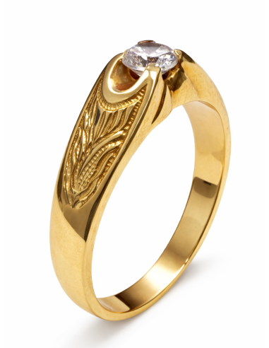 Anillo Solitario para Hombre con circonita -  Oro Amarillo 18K