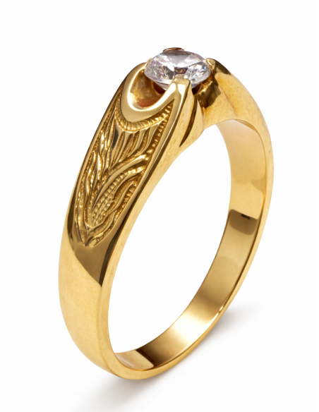 Anillo Solitario para Hombre con circonita -  Oro Amarillo 18K