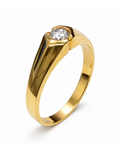 Anillo Solitario para Hombre con circonita -  Oro Amarillo 18K