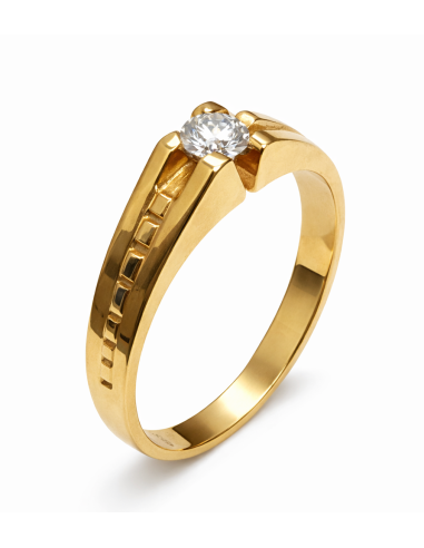 Anillo Solitario para Hombre con circonita -  Oro Amarillo 18K
