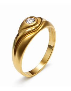 Anillo Solitario para Hombre con circonita -  Oro Amarillo 18K