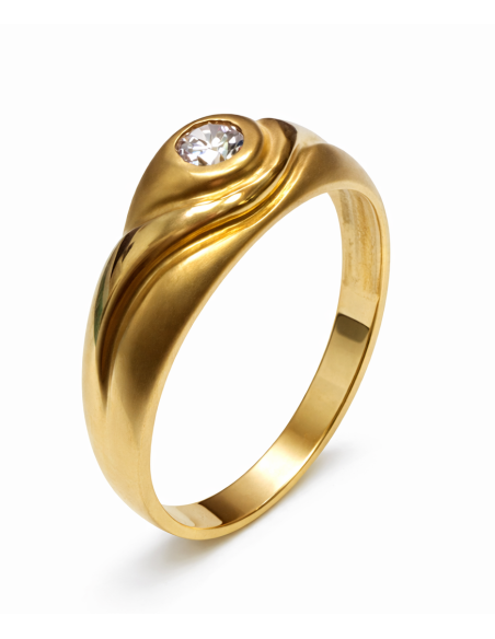 Anillo Solitario para Hombre con circonita -  Oro Amarillo 18K