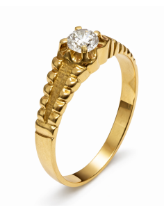 Anillo Solitario para Hombre con circonita -  Oro Amarillo 18K