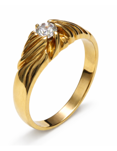 Anillo Solitario para Hombre con circonita -  Oro Amarillo 18K