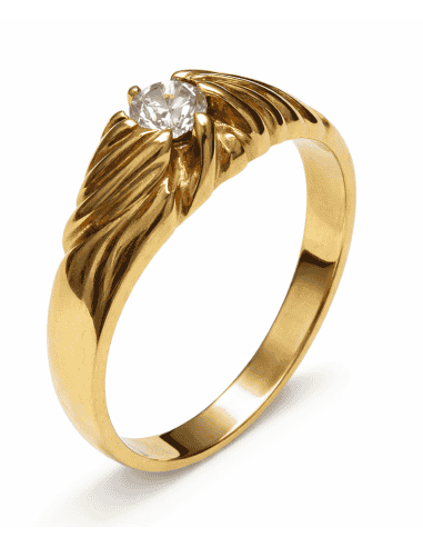 Anillo Solitario para Hombre con circonita -  Oro Amarillo 18K