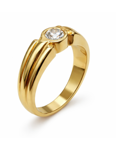 Anillo Solitario para Hombre con circonita -  Oro Amarillo 18K