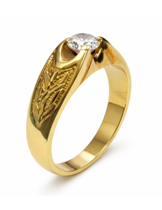 Anillo Solitario para Hombre con circonita -  Oro Amarillo 18K