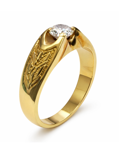 Anillo Solitario para Hombre con circonita -  Oro Amarillo 18K