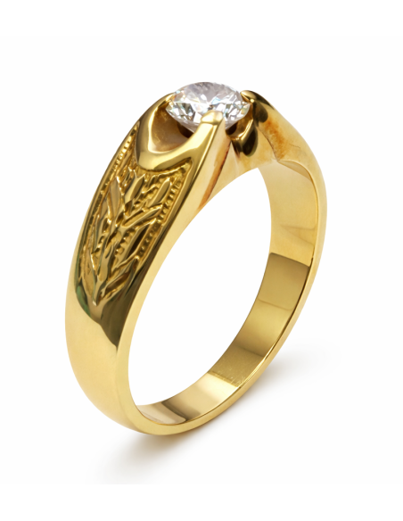 Anillo Solitario para Hombre con circonita -  Oro Amarillo 18K