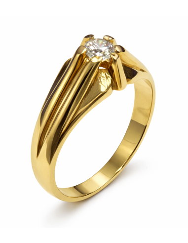 Anillo Solitario para Hombre con circonita -  Oro Amarillo 18K