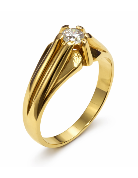 Anillo Solitario para Hombre con circonita -  Oro Amarillo 18K