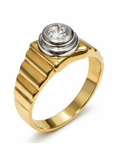 Anillo Solitario para Hombre con circonita -  Oro Amarillo y Blanco 18K