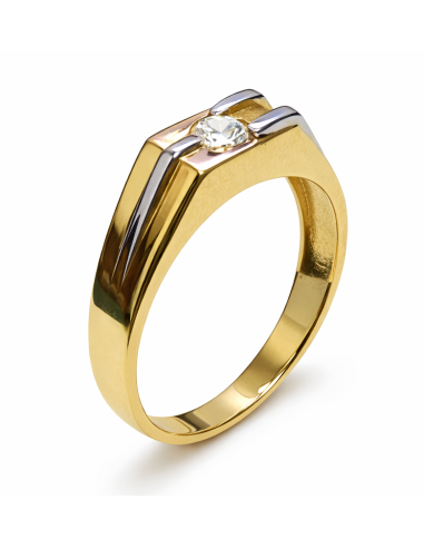 Anillo Solitario para Hombre con circonita -  Oro Amarillo y Blanco 18K