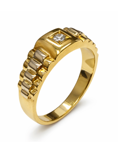 Anillo Solitario para Hombre con circonita -  Oro Amarillo y Blanco 18K