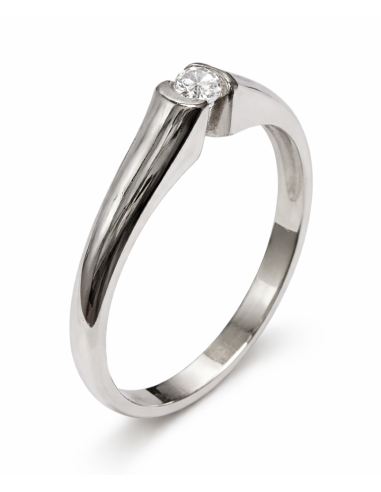 Anillo Solitario para Hombre con circonita -  Oro Blanco 18K