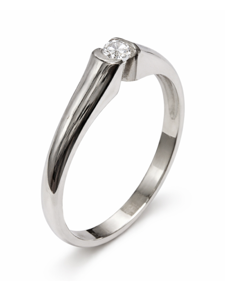 Anillo Solitario para Hombre con circonita -  Oro Blanco 18K