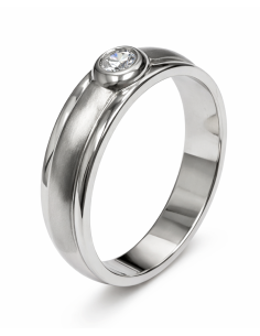 Anillo Solitario para Hombre con circonita -  Oro Blanco 18K