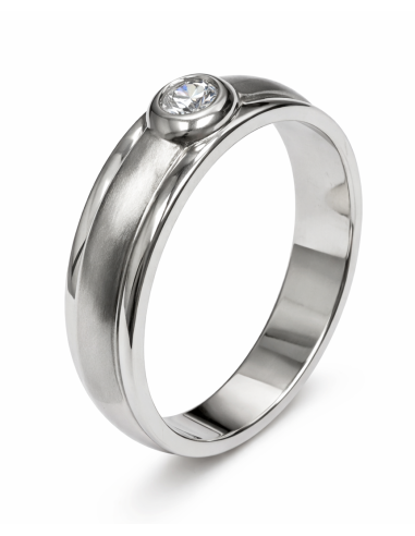 Anillo Solitario para Hombre con circonita -  Oro Blanco 18K