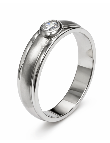 Anillo Solitario para Hombre con circonita -  Oro Blanco 18K