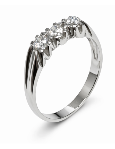Anillo Tresillo para Hombre con circonitas -  Oro Blanco 18K