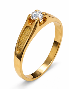 Anillo Solitario para Cadete con circonita -  Oro Amarillo 18K