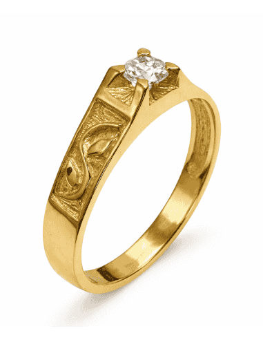 Anillo Solitario para Cadete con circonita - Oro Amarillo 18K