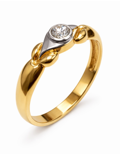 Anillo Solitario para Hombre o cadete con circonita -  Oro Amarillo y Blanco 18K