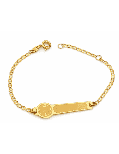 Pulsera Esclava Infantil Chapa con reloj - Oro Amarillo 9K